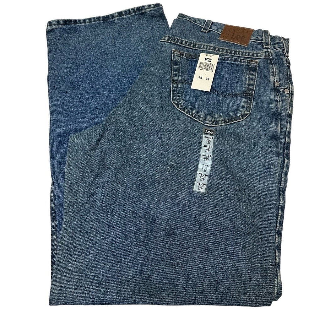 Vintage 90's Lee Blue Denim Jeans Wide Leg Baggy Made USA Men's 38 x 34 NEW NOS